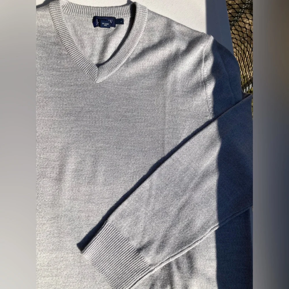 J Crew 100% Wool Gray V Neck Sweater